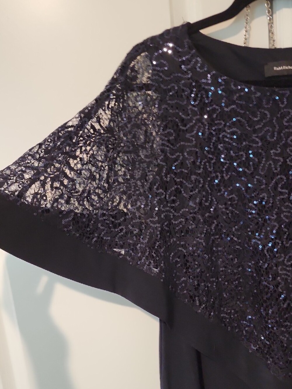 R&M Richards Navy Sequin Overlay Midi Dress - Picture 4 of 9